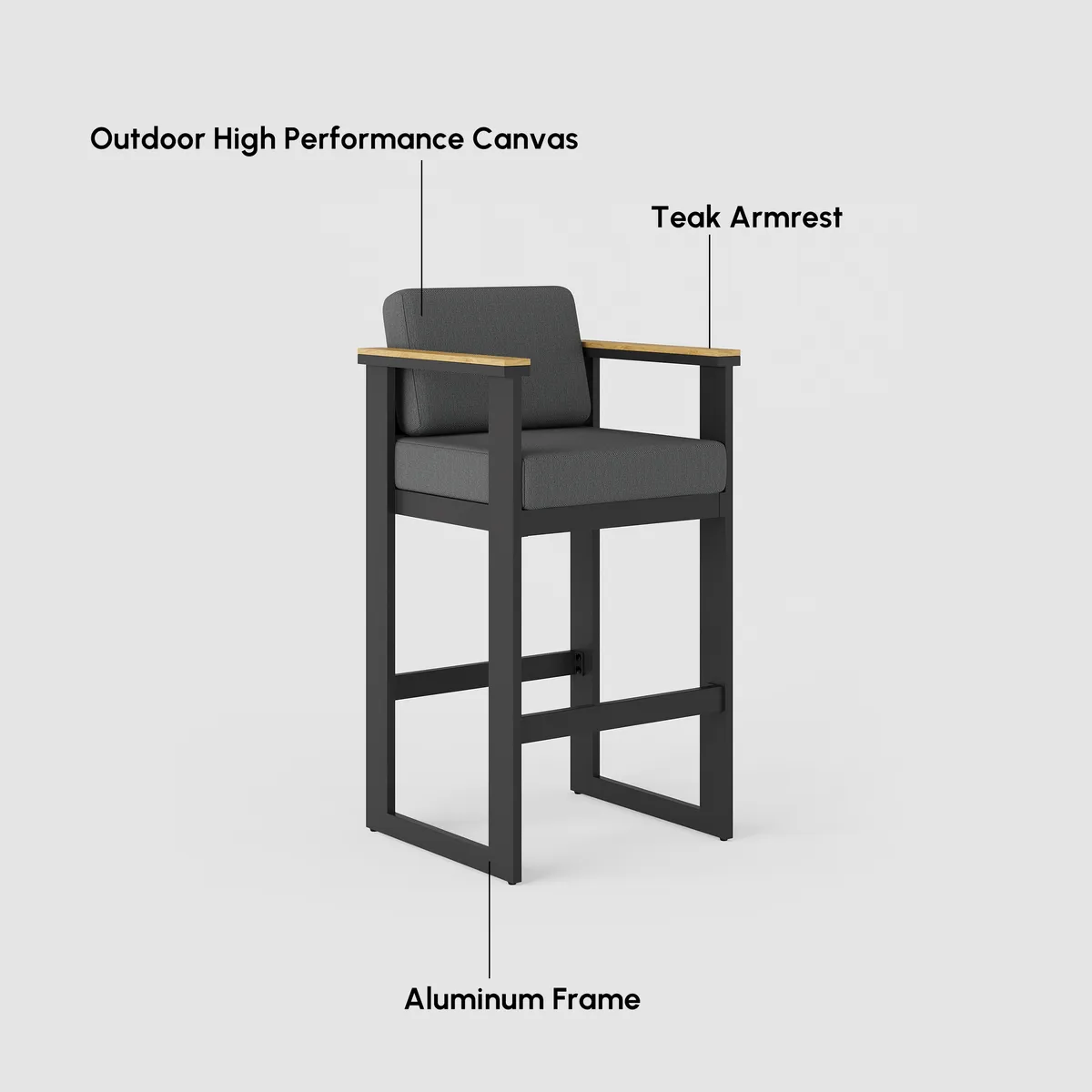 Tevara Outdoor Aluminum Frame & Teak Wood Armrest Bar Stools — image 10