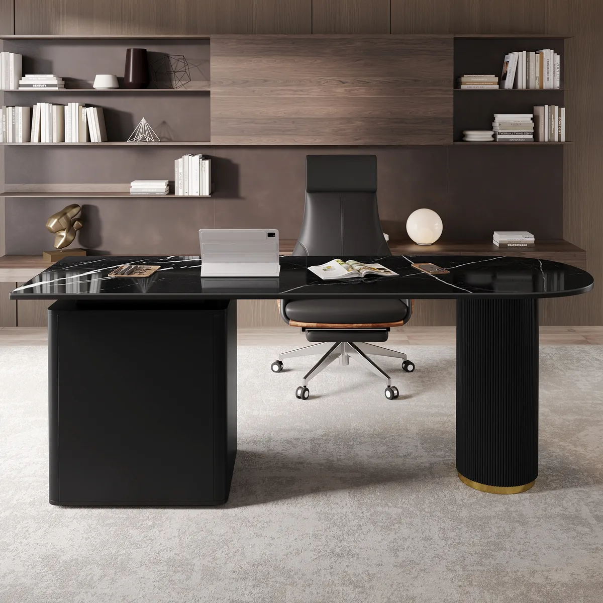 Modern Sintered Stone Top Office Writing Desk with 3-Drawer(71") — image 4