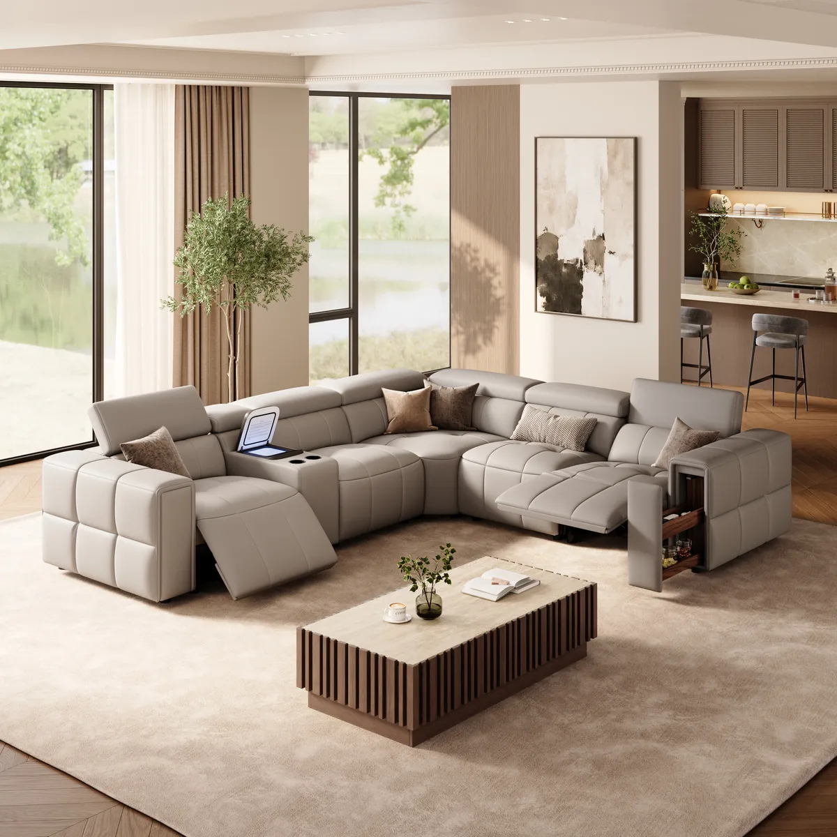 Genuine Leather Built-In Cooler Power Reclining Sofa