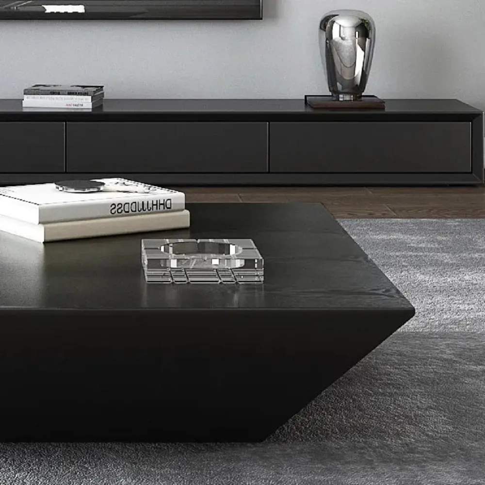 Modern Black Wood Coffee Table with Storage Square Drum with Drawer — image 5