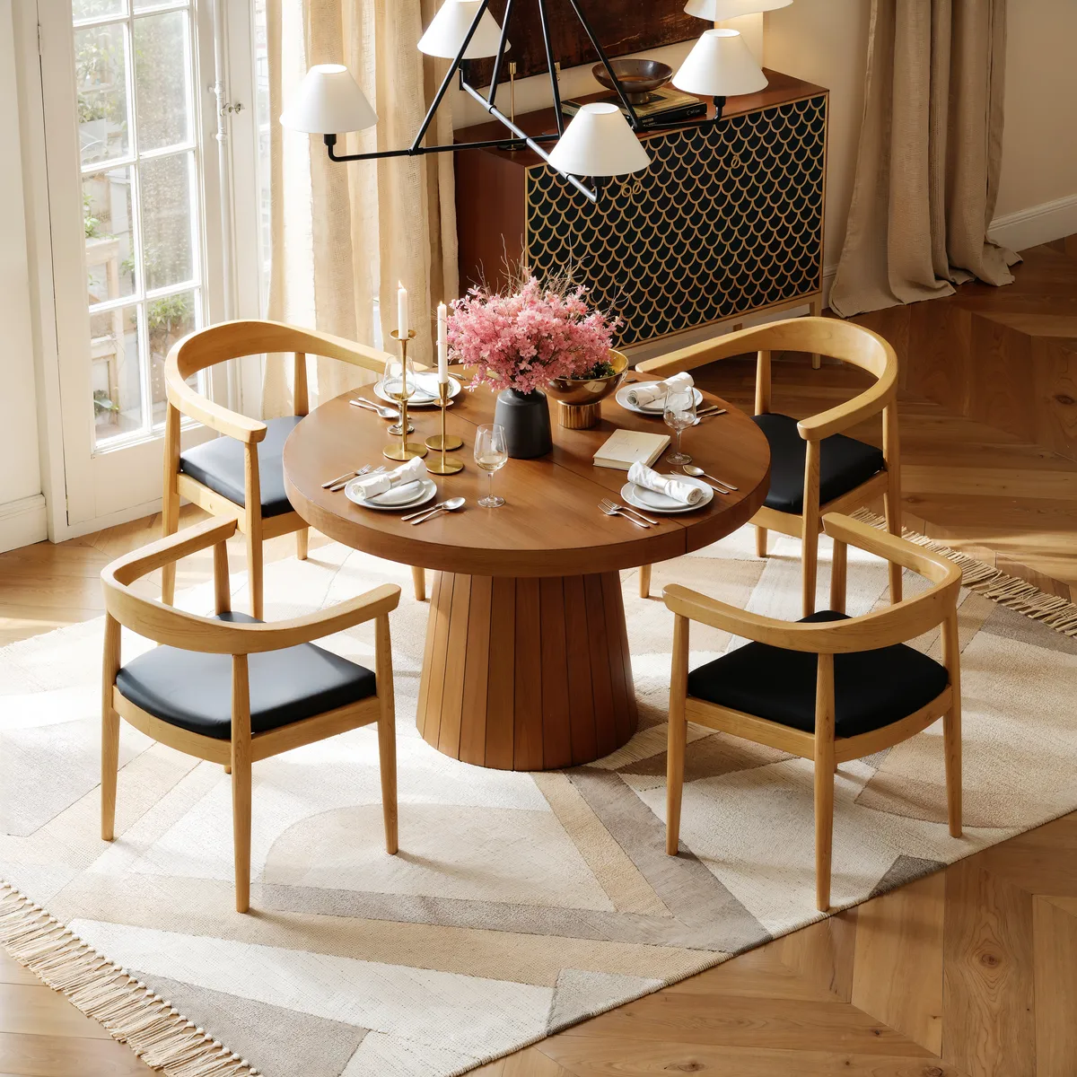 Japandi 39"-55" Extendable Dining Table for 6 White Oval&Round Table Pedestal — image 23