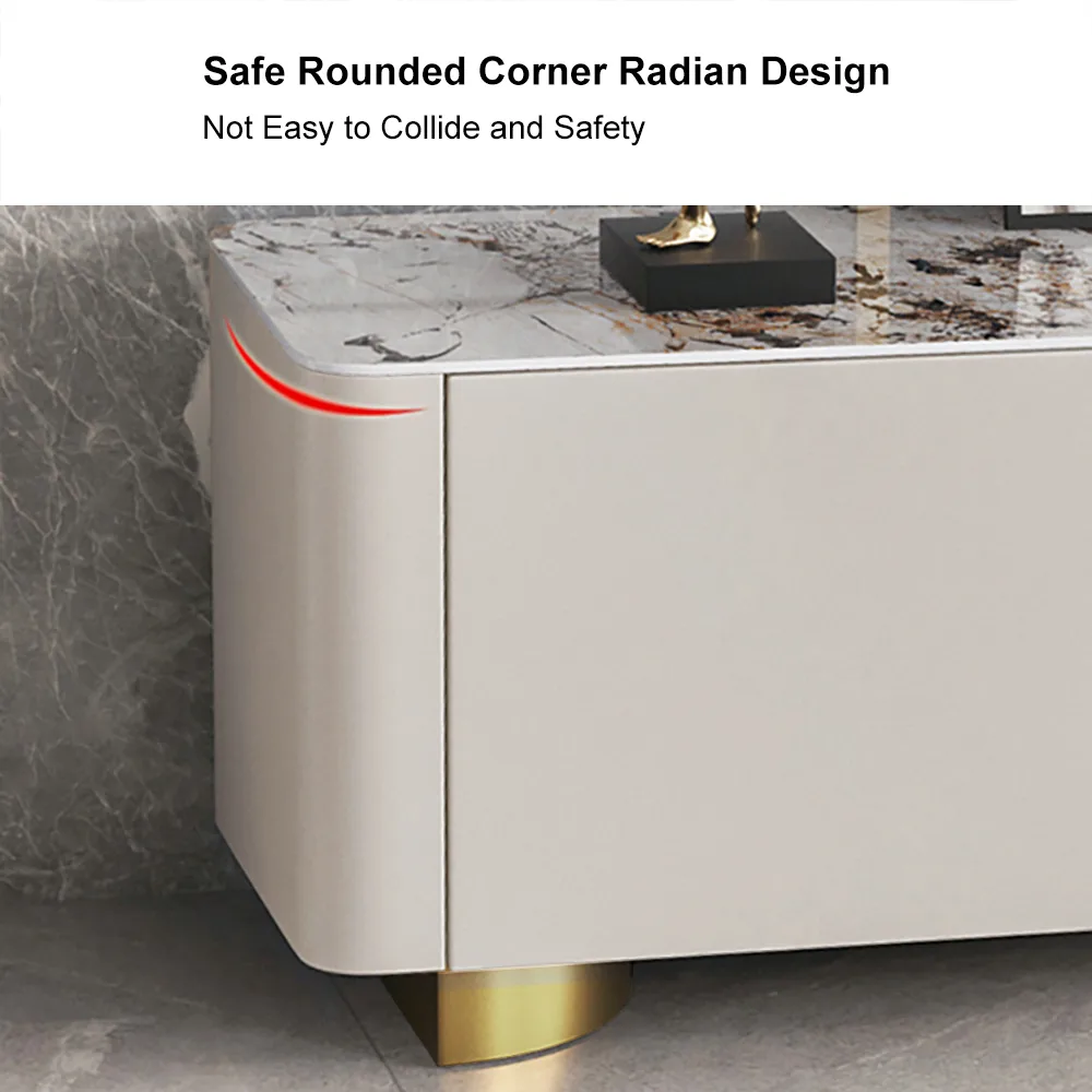Artis Modern Beige Rectangle Large Coffee Table Drawers Sintered Stone Gold Base — image 9