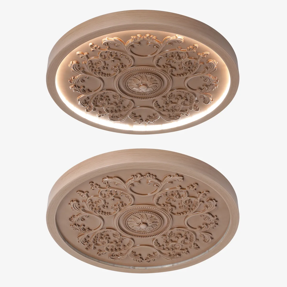 French Elegant White Resin 3D Carved LED Dimmable Flush Mount Ceiling Light — image 9