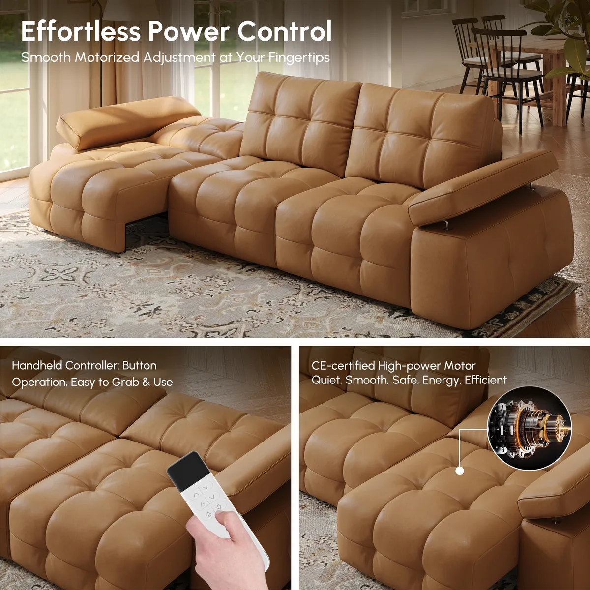 95" 2-Seater Genuine Leather Power Convertible Sleeper Sofa with Adjustable Armrests — image 10