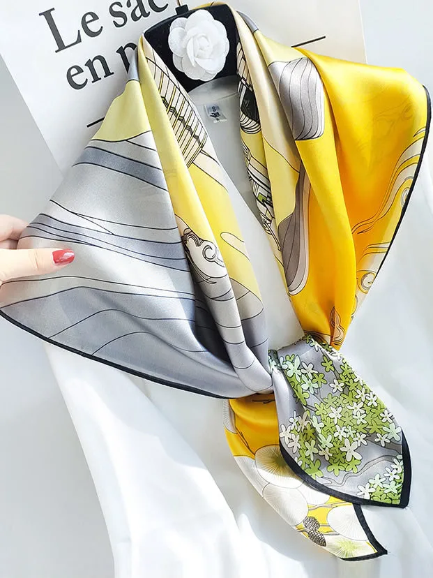 100% Mulberry Silk Printed Square Shawl Scarf 88*88cm — image 7