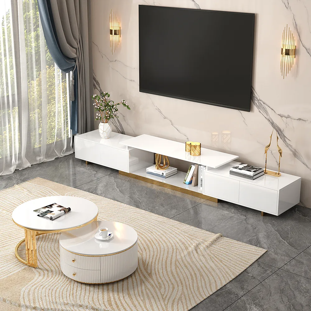 Mordel Natural Modern Rectangle Glossy Extendable TV Stand Storage for 65 to 85" TV — image 24