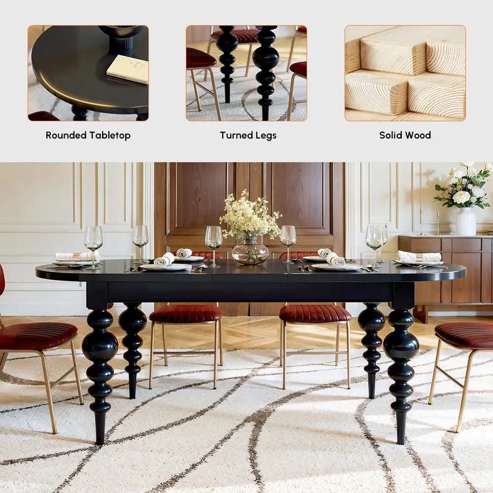 67"-79" Mid-Century Dining Table Oval Extendable Walnut Table for 4-8 Person with Turned Legs — image 8