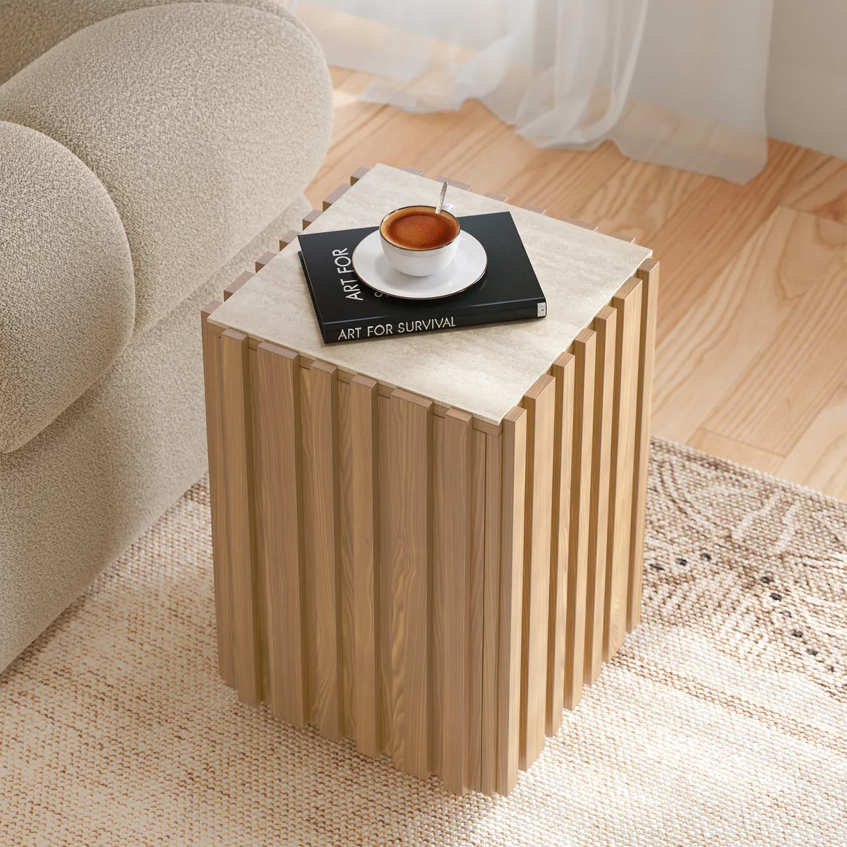 Aura Ash Wood Fluted Side Table with Sintered Stone Top — image 12