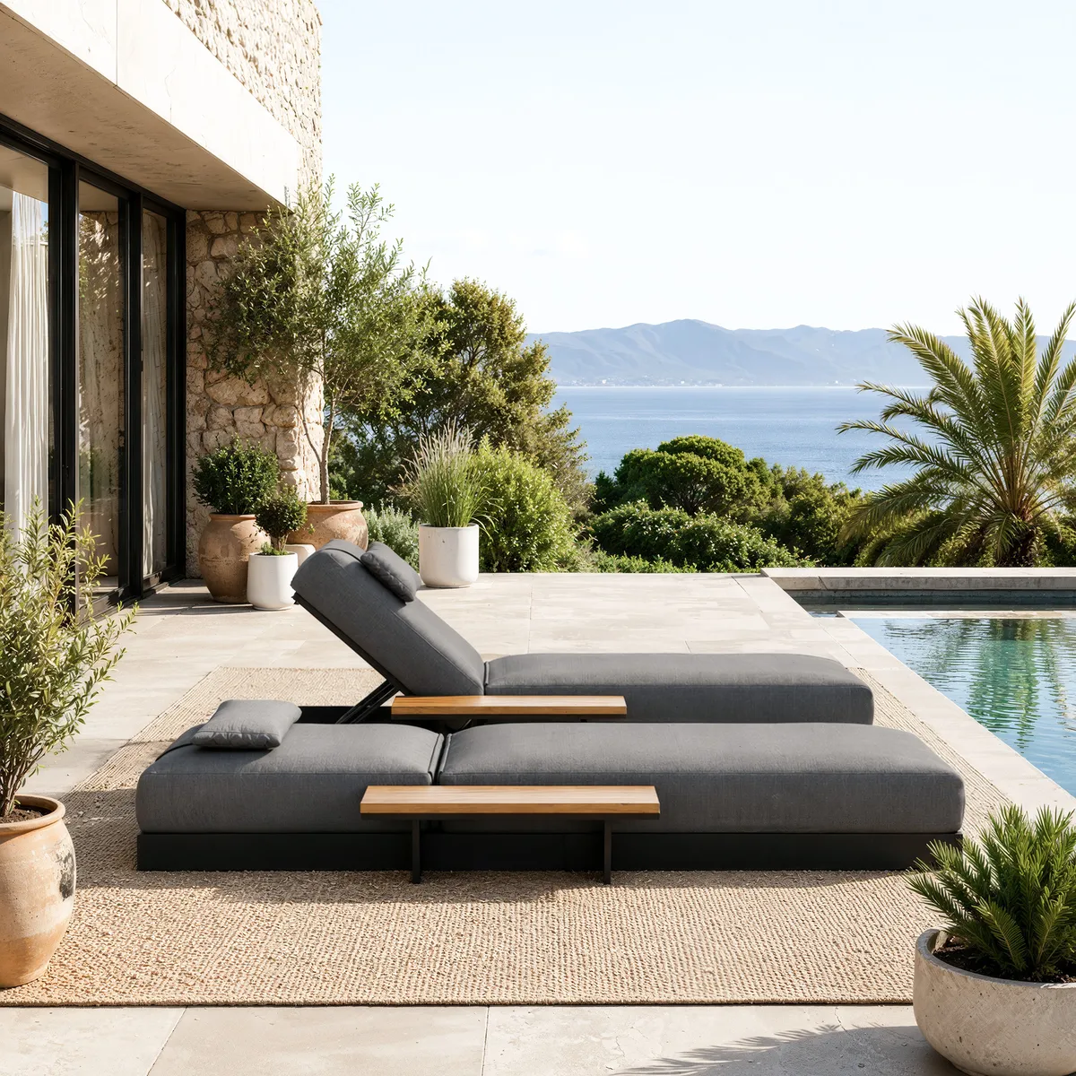 Tevara Single Outdoor Teak & Aluminum Adjustable Chaise Lounge with Black Cover — image 4