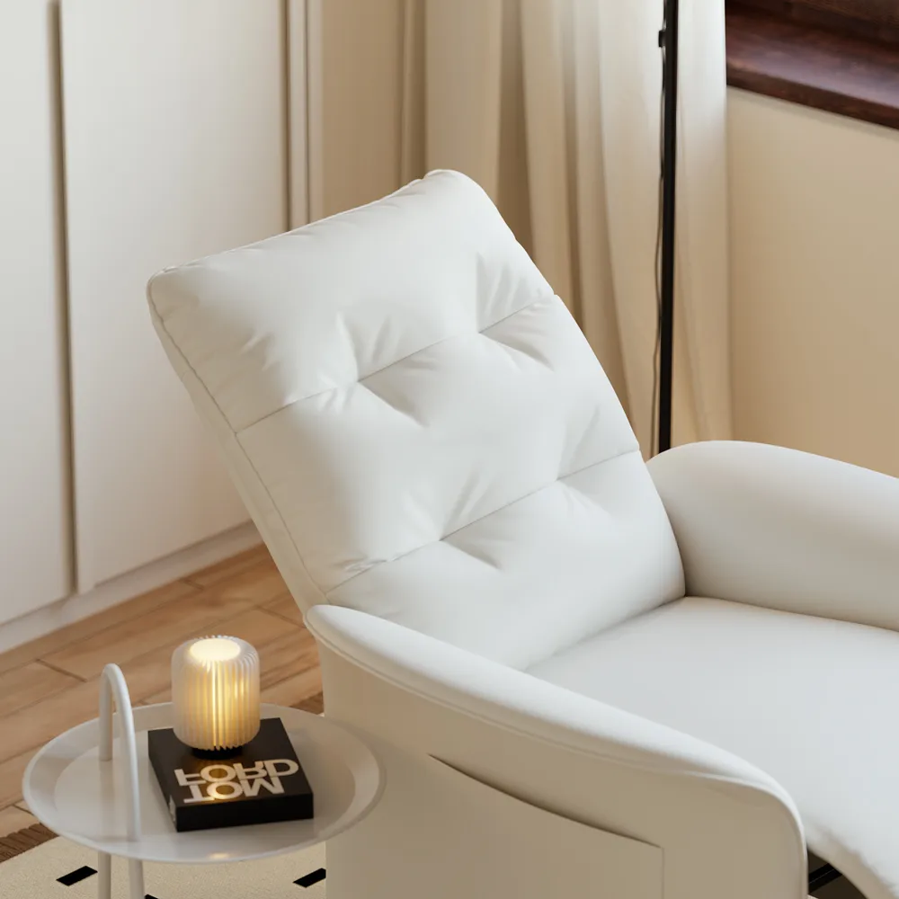 Modern White Leather Power Recliner High Back Sleeper Chair with Side Pocket — image 5