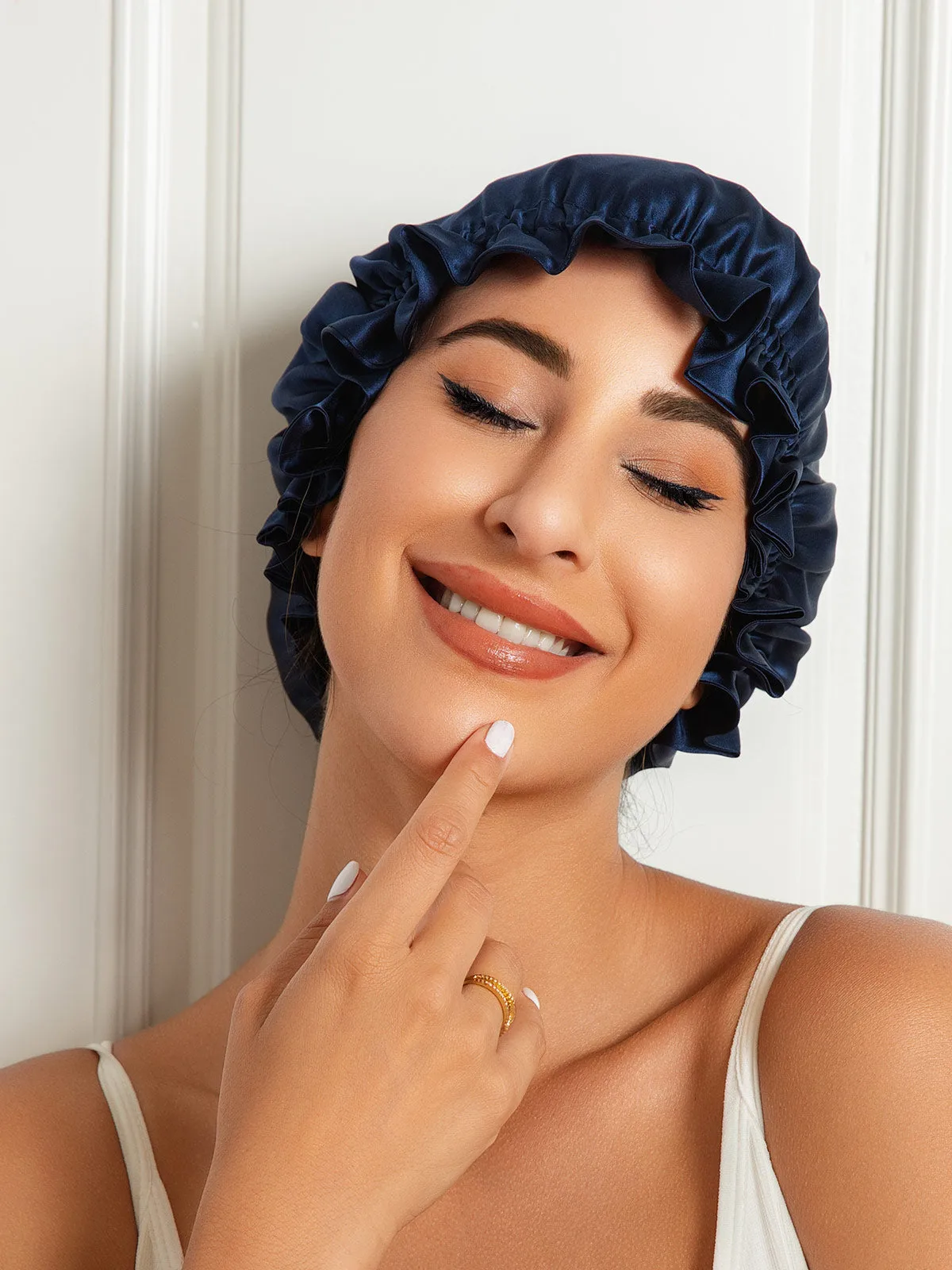 100% Mulberry Silk Sleep Cap Double Layer Bonnet with Ribbon — image 5