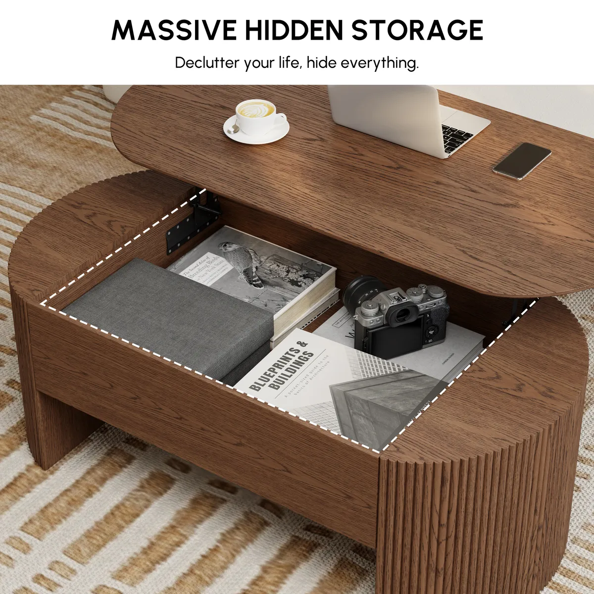47" Oval Lift Top Mid-Century Modern Coffee Table — image 28