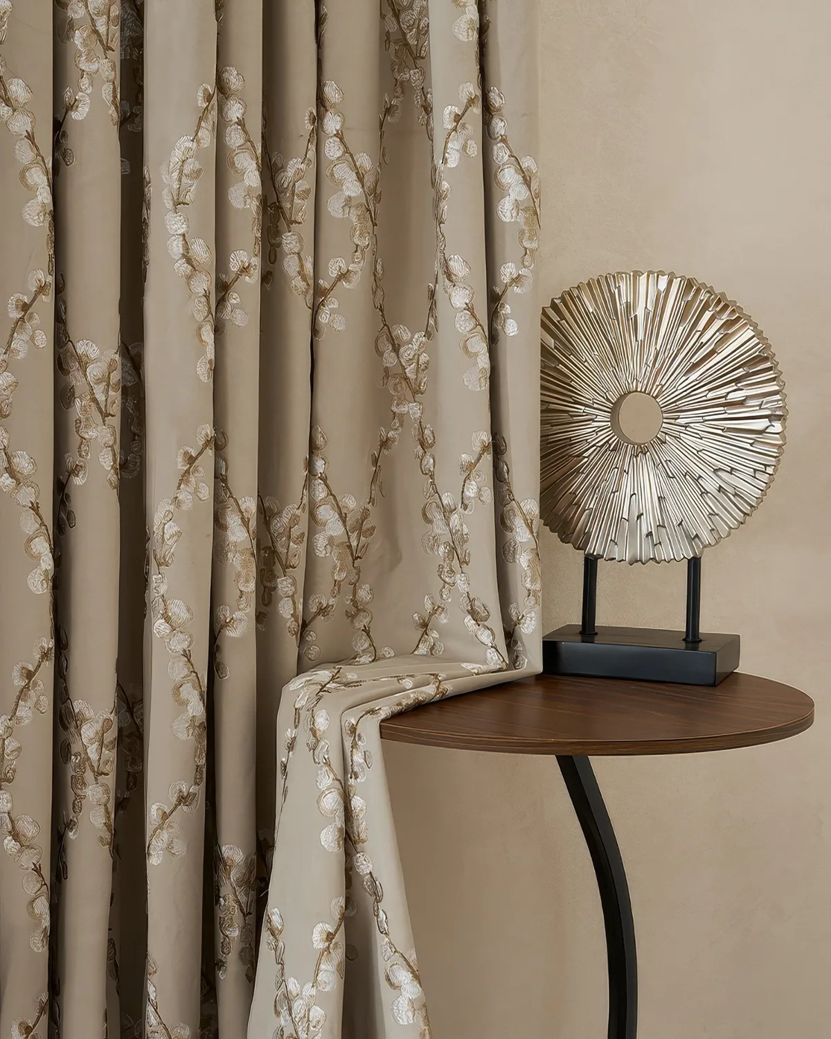Flora 52 x 95 inch Double French Pinch Pleat Light Taupe Velvet Emboidered Floral Pattern Curtain — image 5