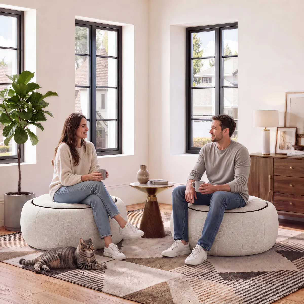 Modern 39" Round Performance Leather Ottoman Coffee Table with Hidden Storage — image 16