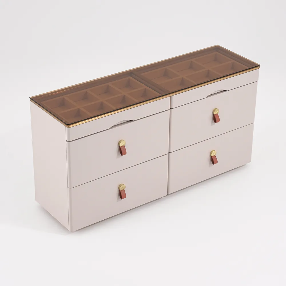 47"W Modern Glass Champagne Dresser 6 Drawer Closet Island with Jewelry Display Storage — image 6