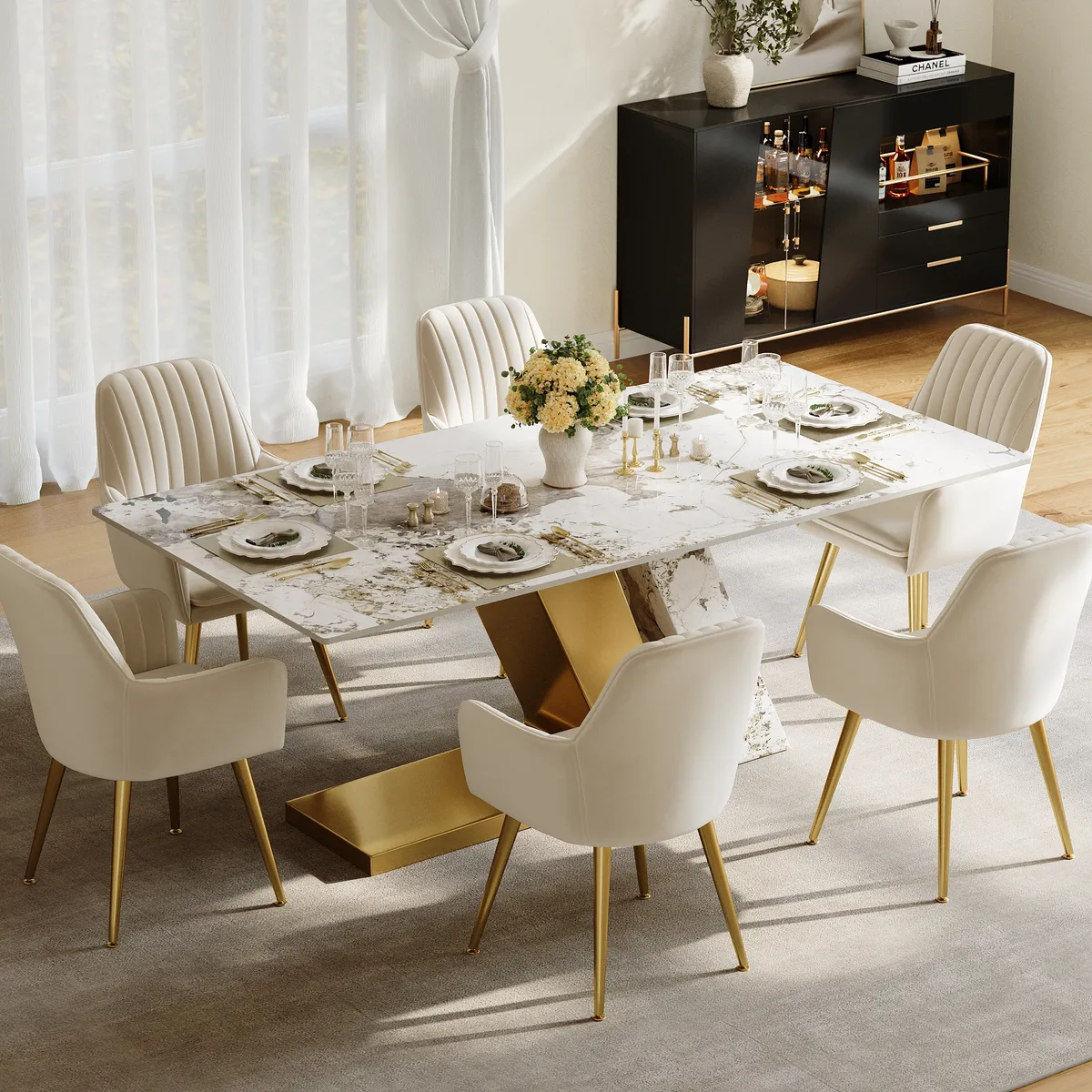 78.7-94.5" Modern Extendable Sintered Stone Dining Table Seats 6-10 People — image 29