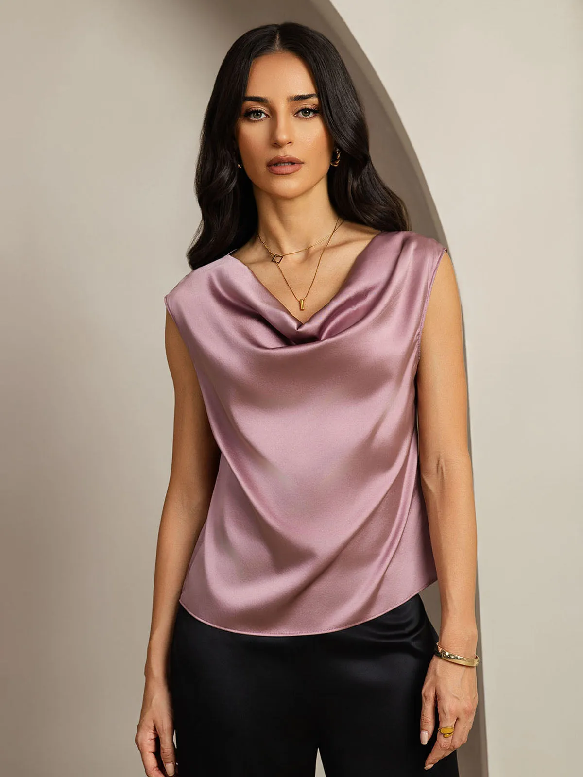 19Momme Silk Cap Sleeve Cowl Neck Women's Top — image 4