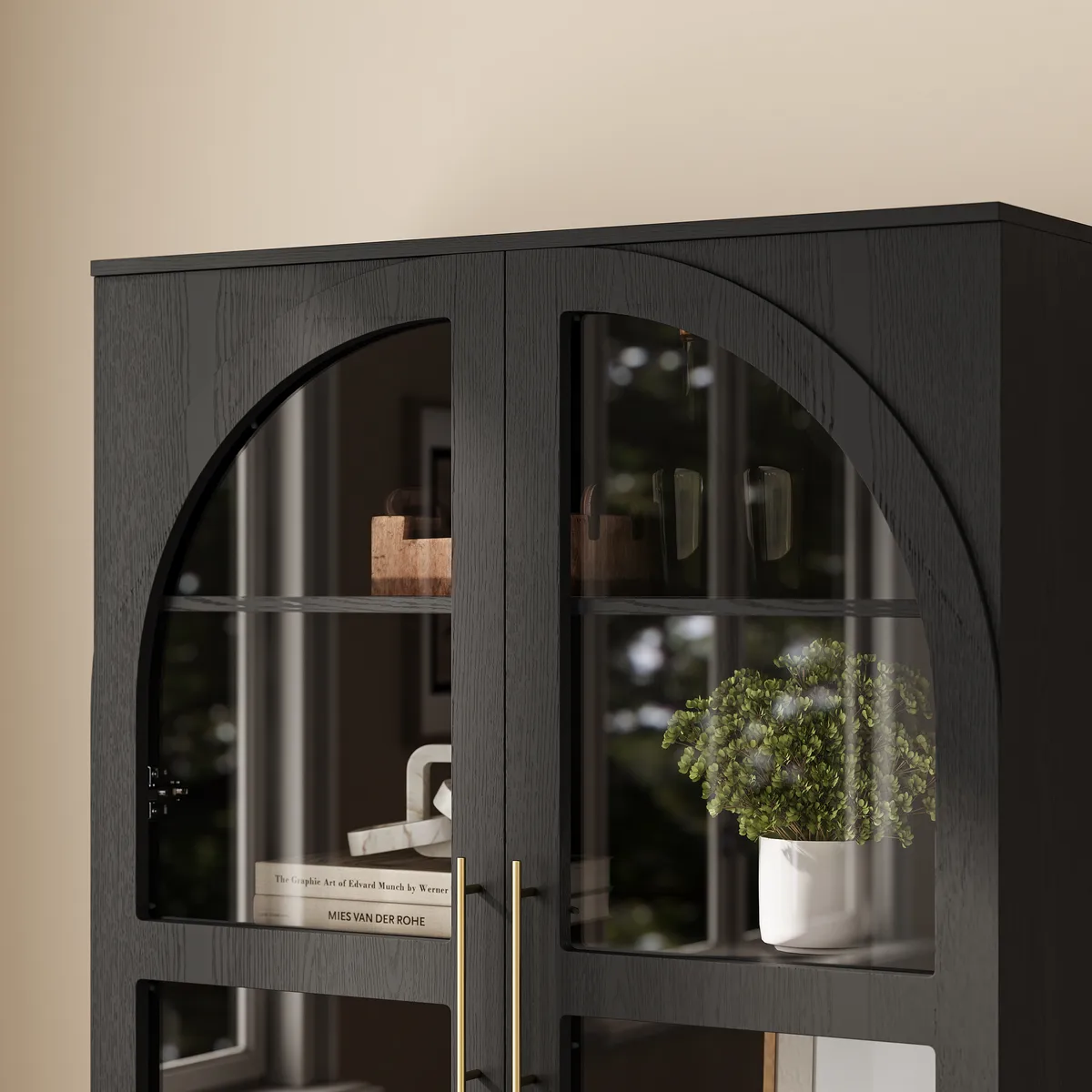 Arune Glass Tall Display Cabinet with Drawers & LED Light — image 10