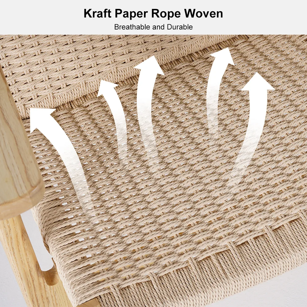Japandi Solid Wood Outdoor Patio Lounge Chair Armchair Kraft Paper Rope Woven Seat — image 6