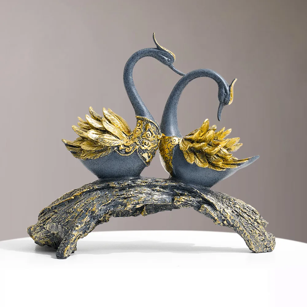 Swan Couple Resin Sculpture in Black & Silver for Home Table Decor — image 5