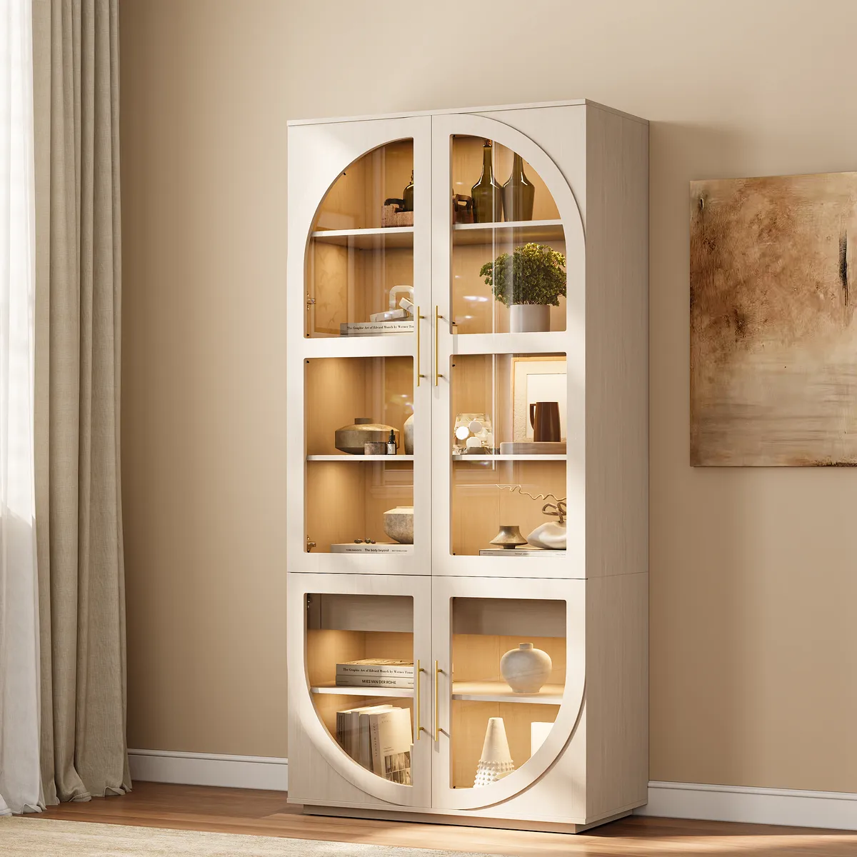 Arune Glass Tall Display Cabinet with Drawers & LED Light — image 22