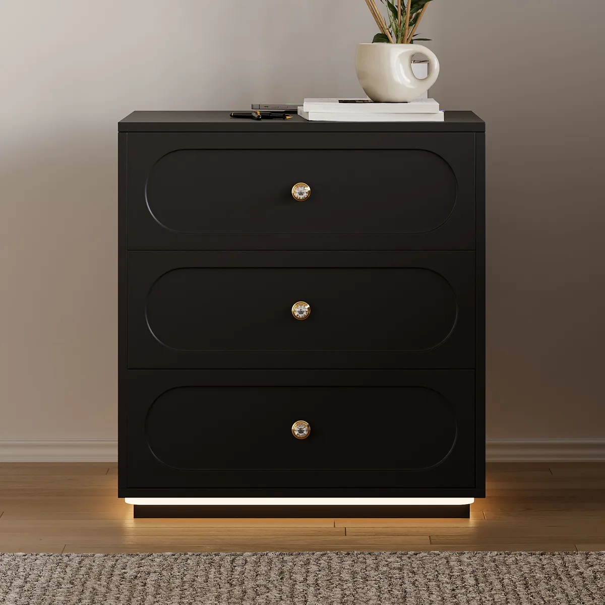 Modern Smart Nightstand with Light 2 Drawer Bedside Table with Charging Station — image 2