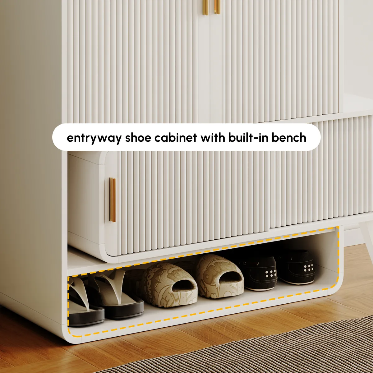 37" Warm White Shoe Storage Fluted Entryway Cabinet,Left Hand — image 29