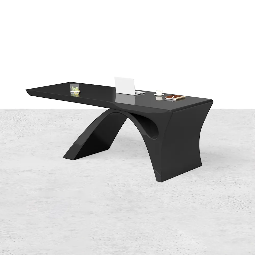 Modern 55" Rectangular Black Writing Desk with Arched Base — image 24