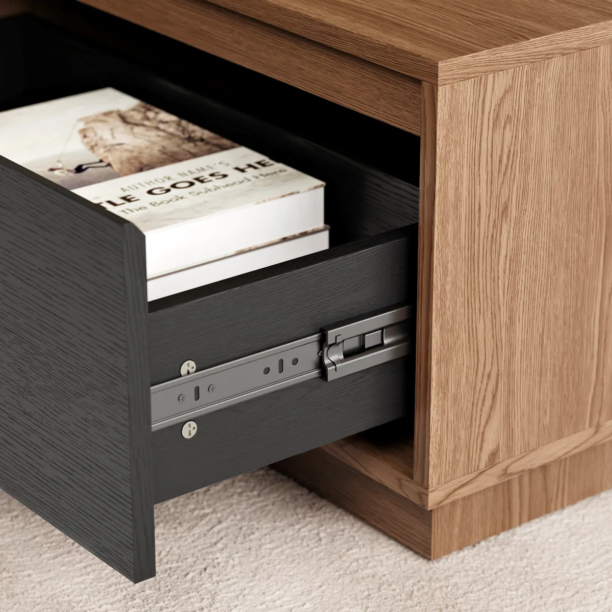 47" Mid Century Modern Gray Coffee Table Rectangular Block Living Room Table with Storage — image 8