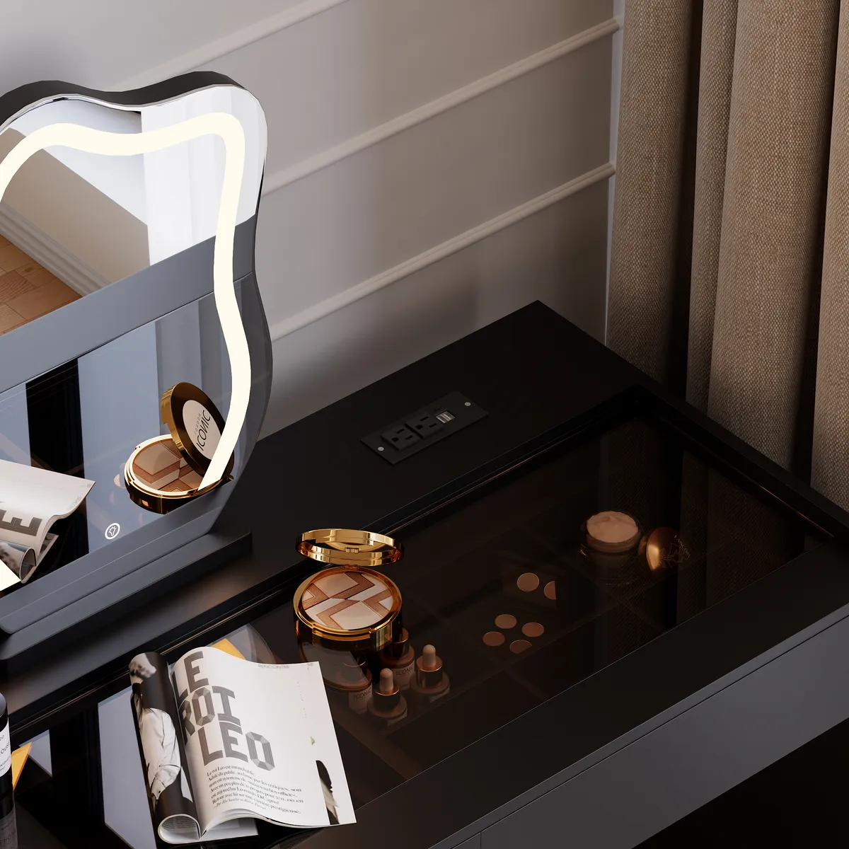 Modern Makeup Vanity Set with Lighted Vanity Mirror & Charging Station & Jewelry Storage Dressing Table — image 6