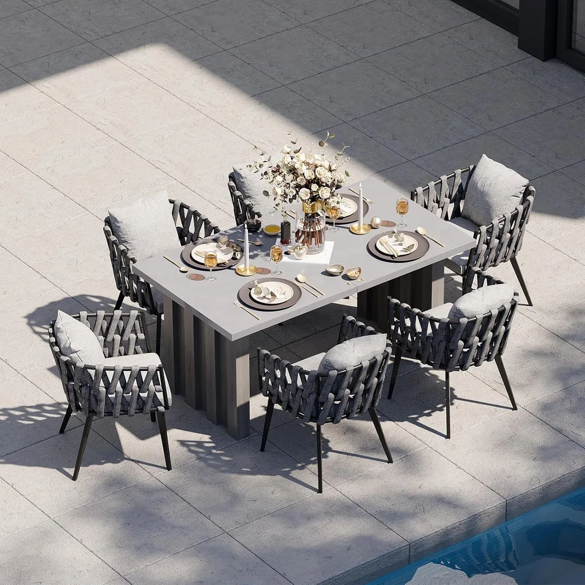 11 Pieces Gray Aluminum Outdoor Patio Dining Set with Extendable Table and Woven Armchai