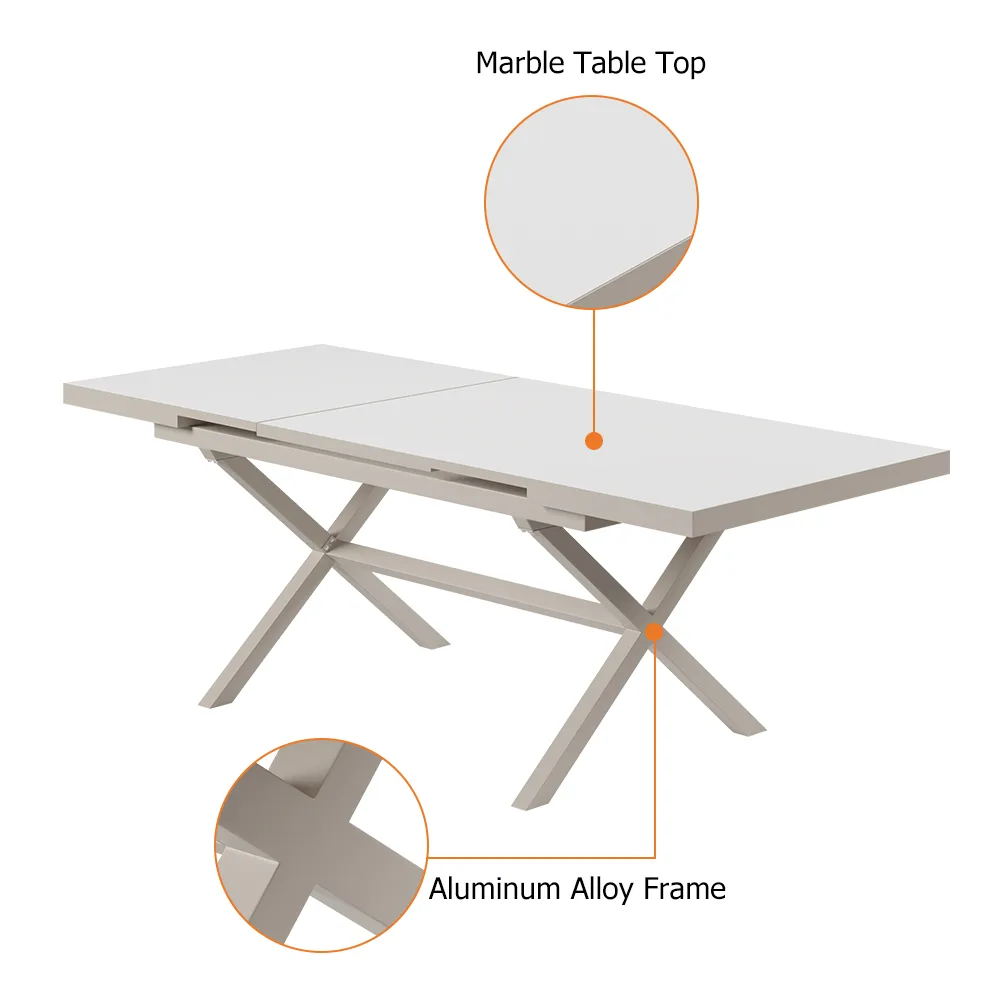 7-Piece Outdoor Extendable Dining Set with 6 Rope Weave Chairs in Gray(64"-84") — image 20