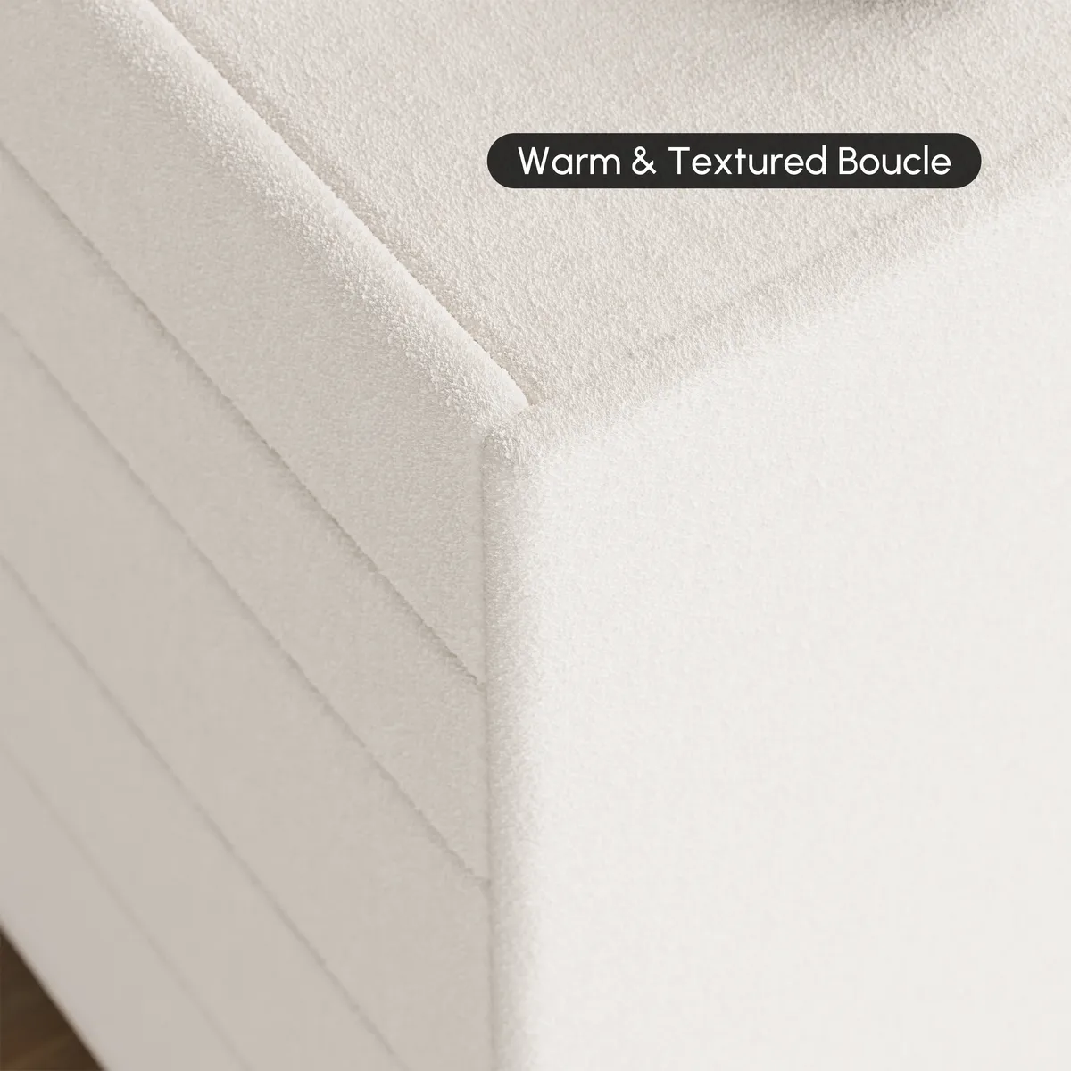 Modern White Boucle Platform Bed King Size Bed Frame & 2-Drawer Smart Boucle Nightstand — image 7