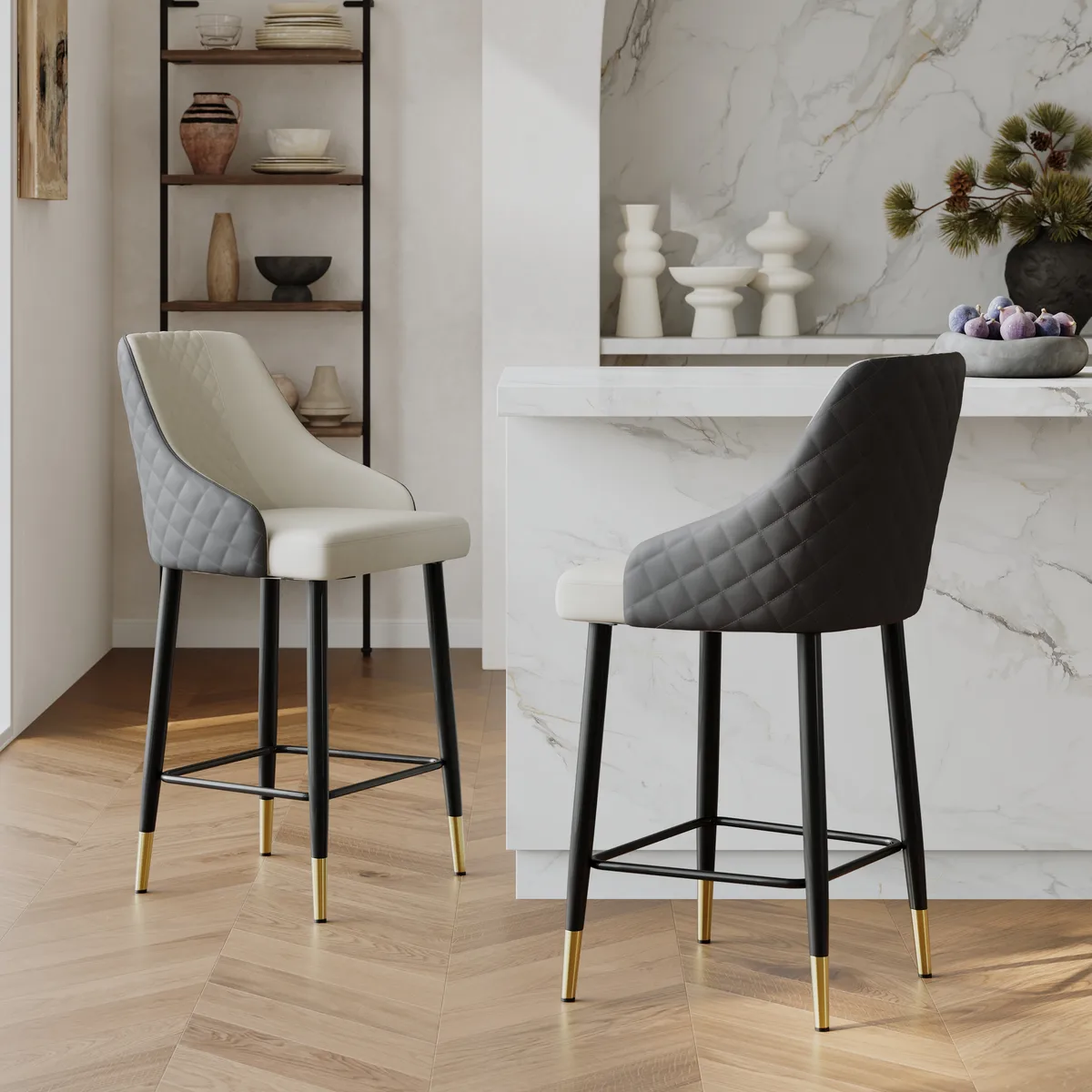 Diamic Black Faux Leather Counter Stool with Upholstered — image 22