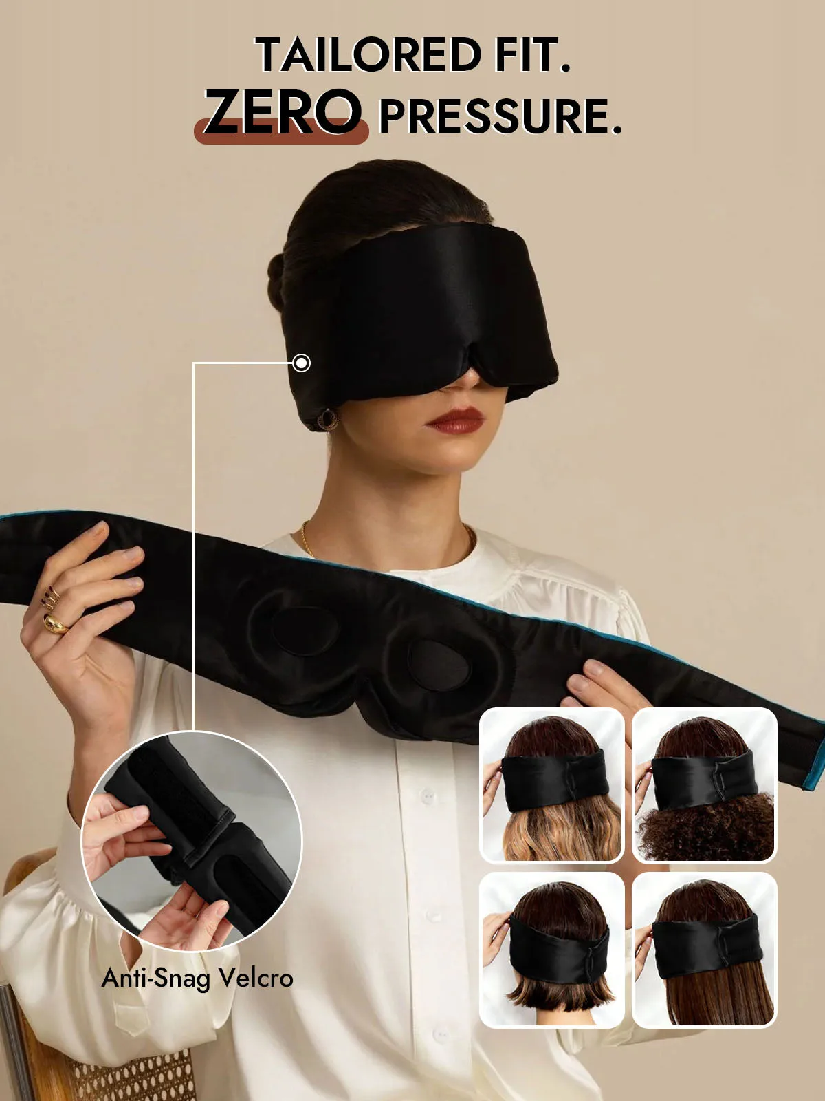 100% Mulberry Silk 3D Contoured Eye Mask With Velcro Closure — image 5