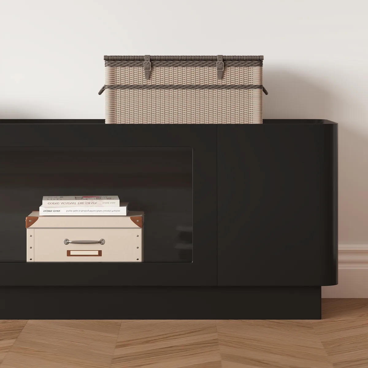 79'' Glass Door TV Stand Mid Century Modern Wood Media Console with Storage & LED — image 11