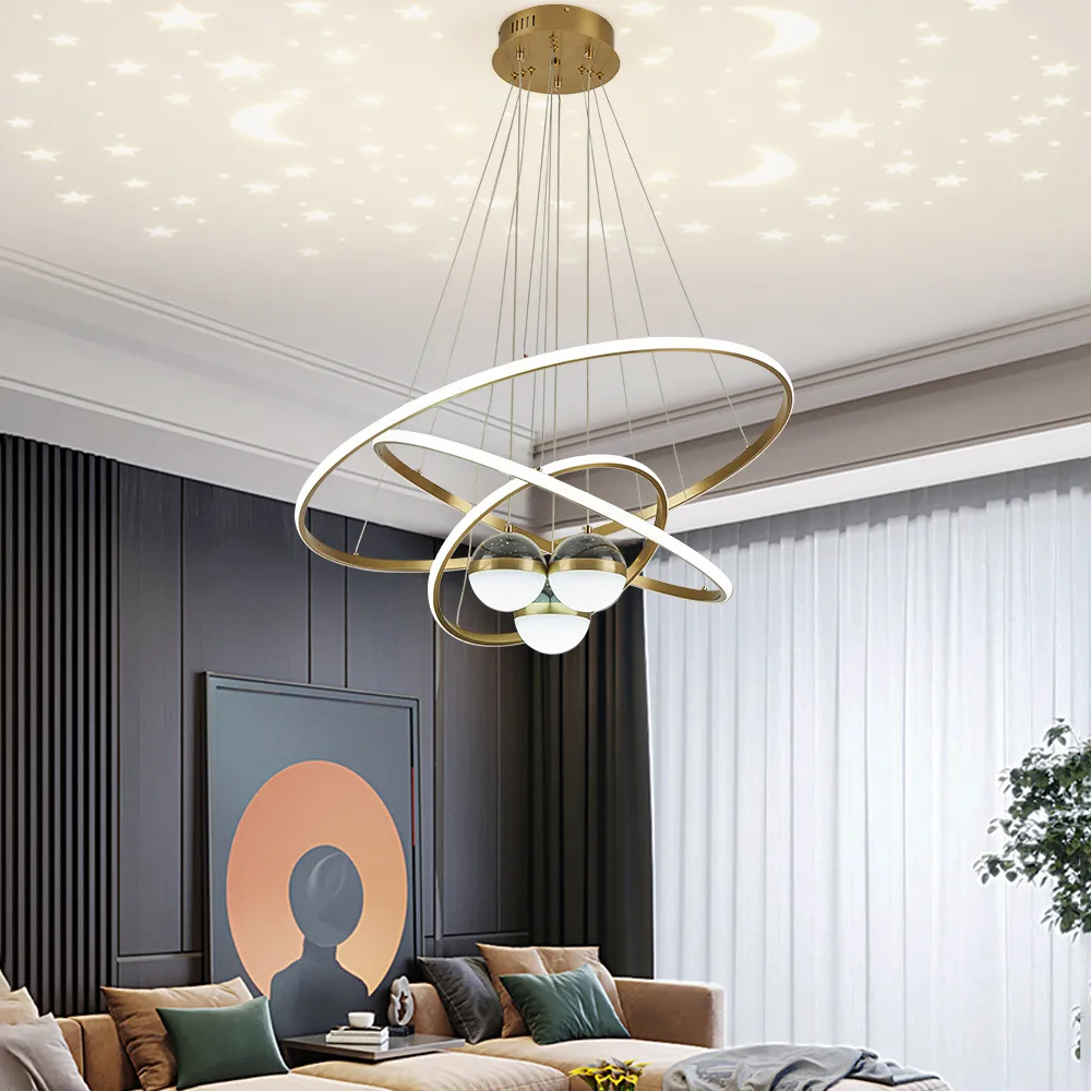 24" 5-Light LED Chandelier with Starry Projection, Dimmable & Adjustable — image 22