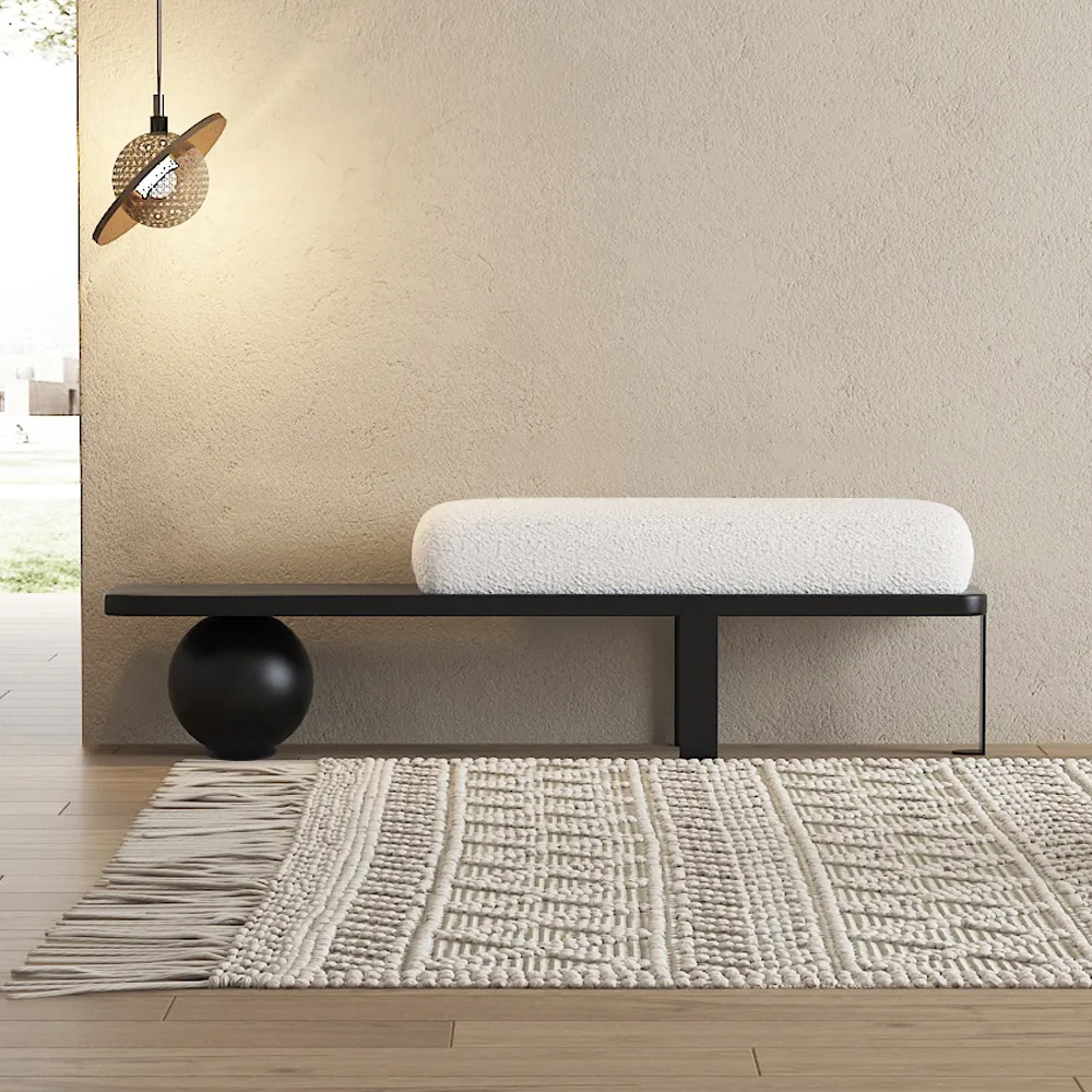 Ball design Entryway Bench Wooden Furniture with Abstract Metal Legsin White & Gold (47.2" Wide) — image 13