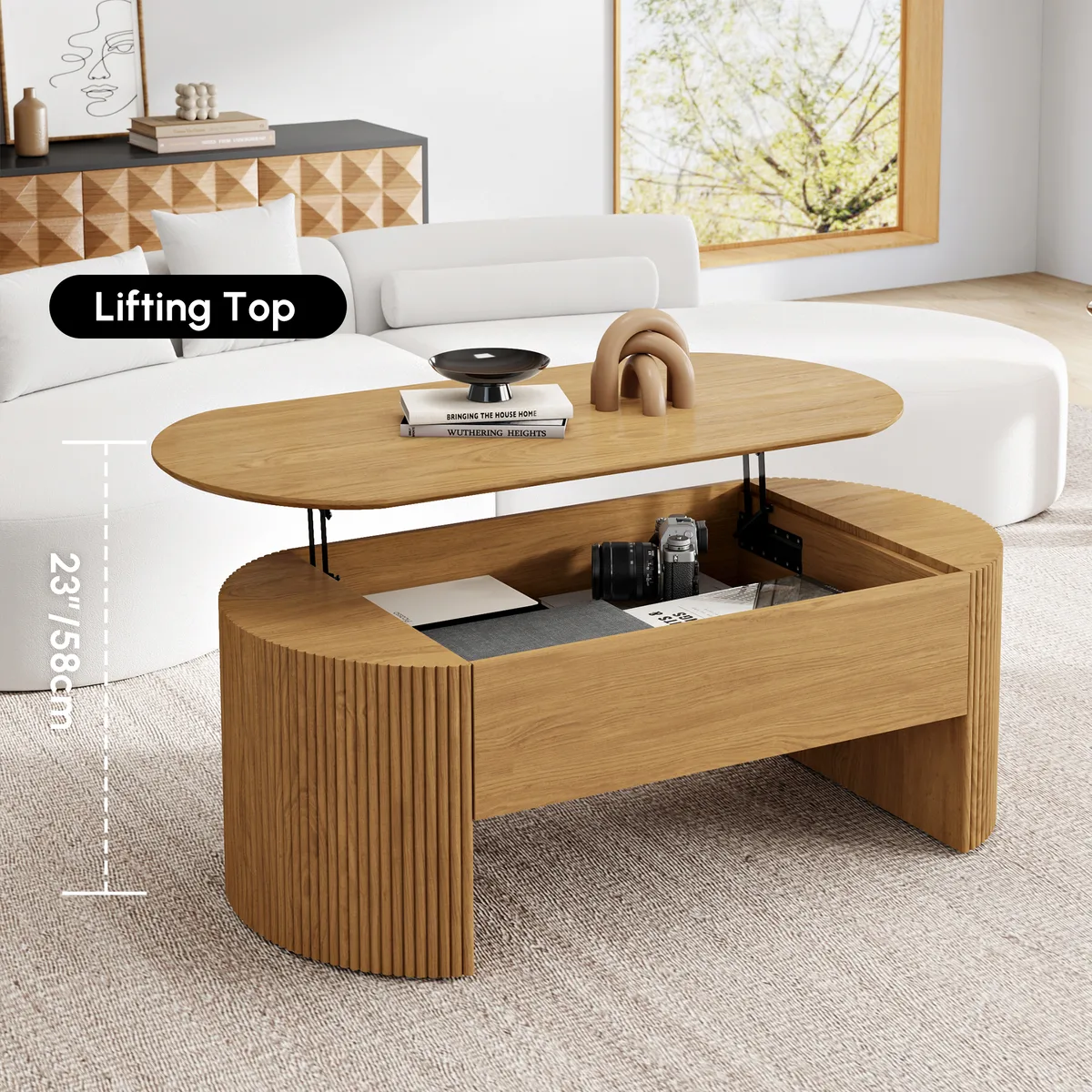 47" Oval Lift Top Mid-Century Modern Coffee Table — image 18