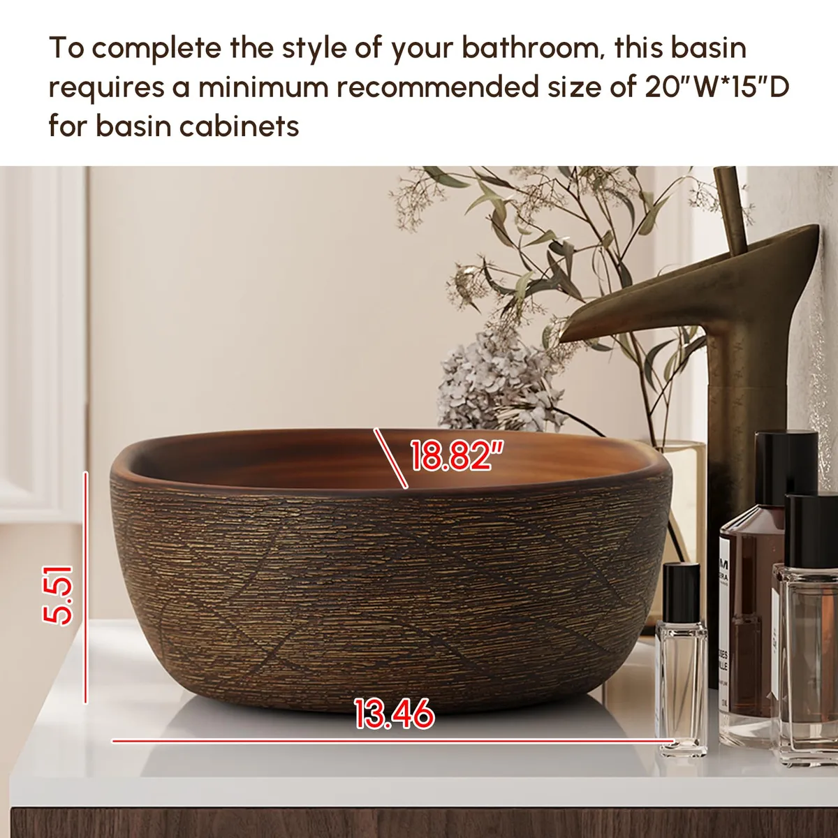 15.7" Ceramic Round Bathroom Vessel Sink Retro Washbasin — image 23