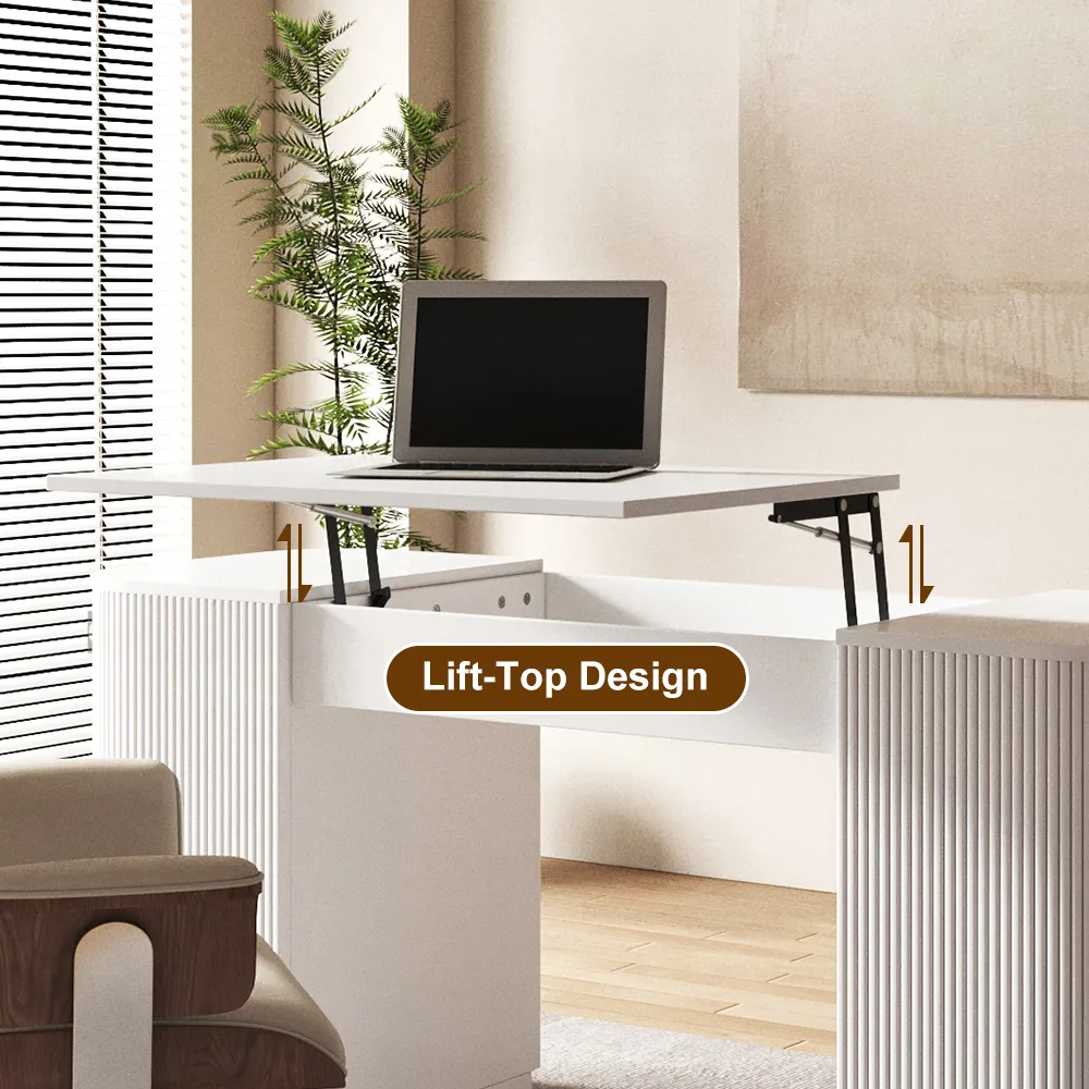 Modern 60" Black Standing Office Desk & Sliding Door Etagere Bookshelf — image 28
