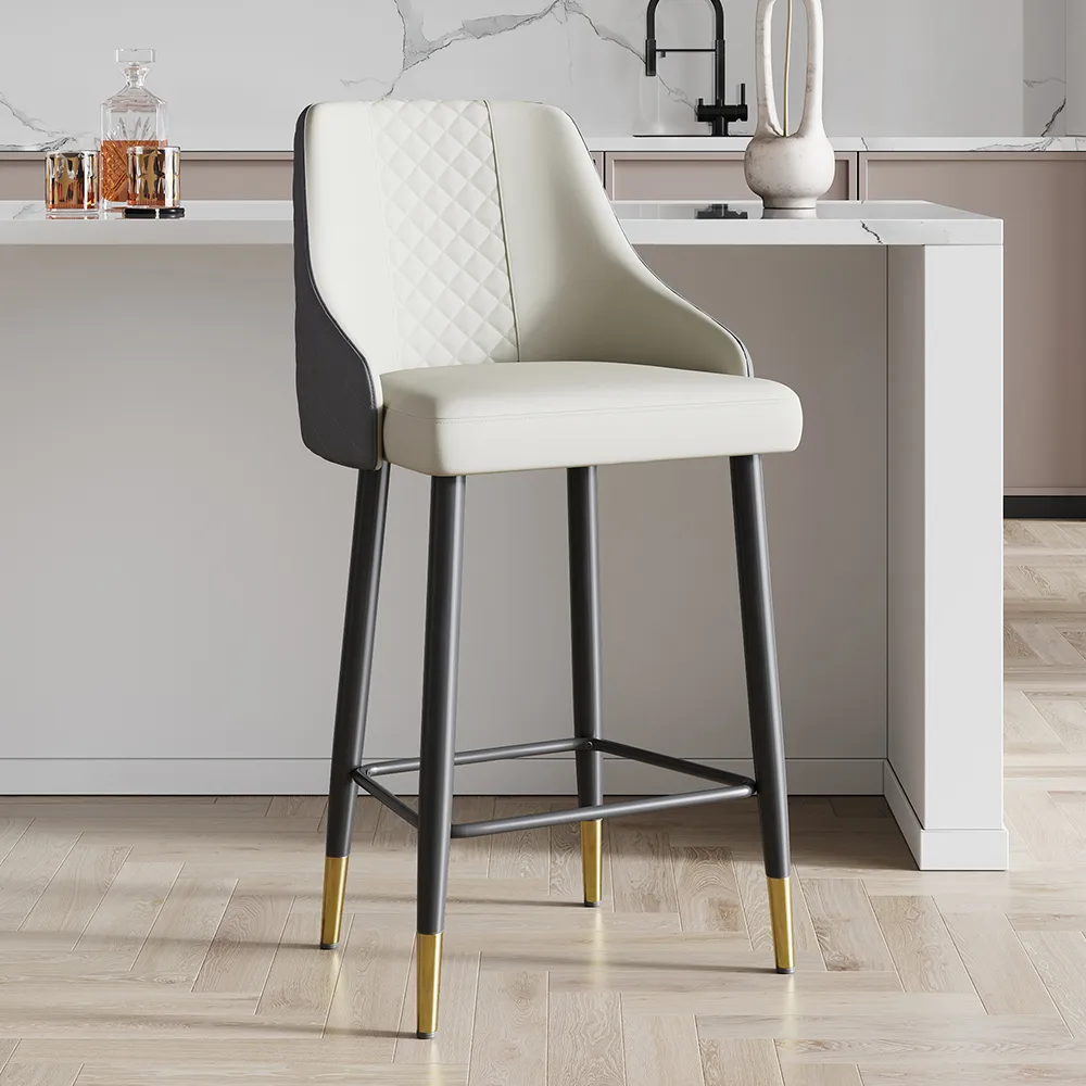 Diamic Black Faux Leather Counter Stool with Upholstered