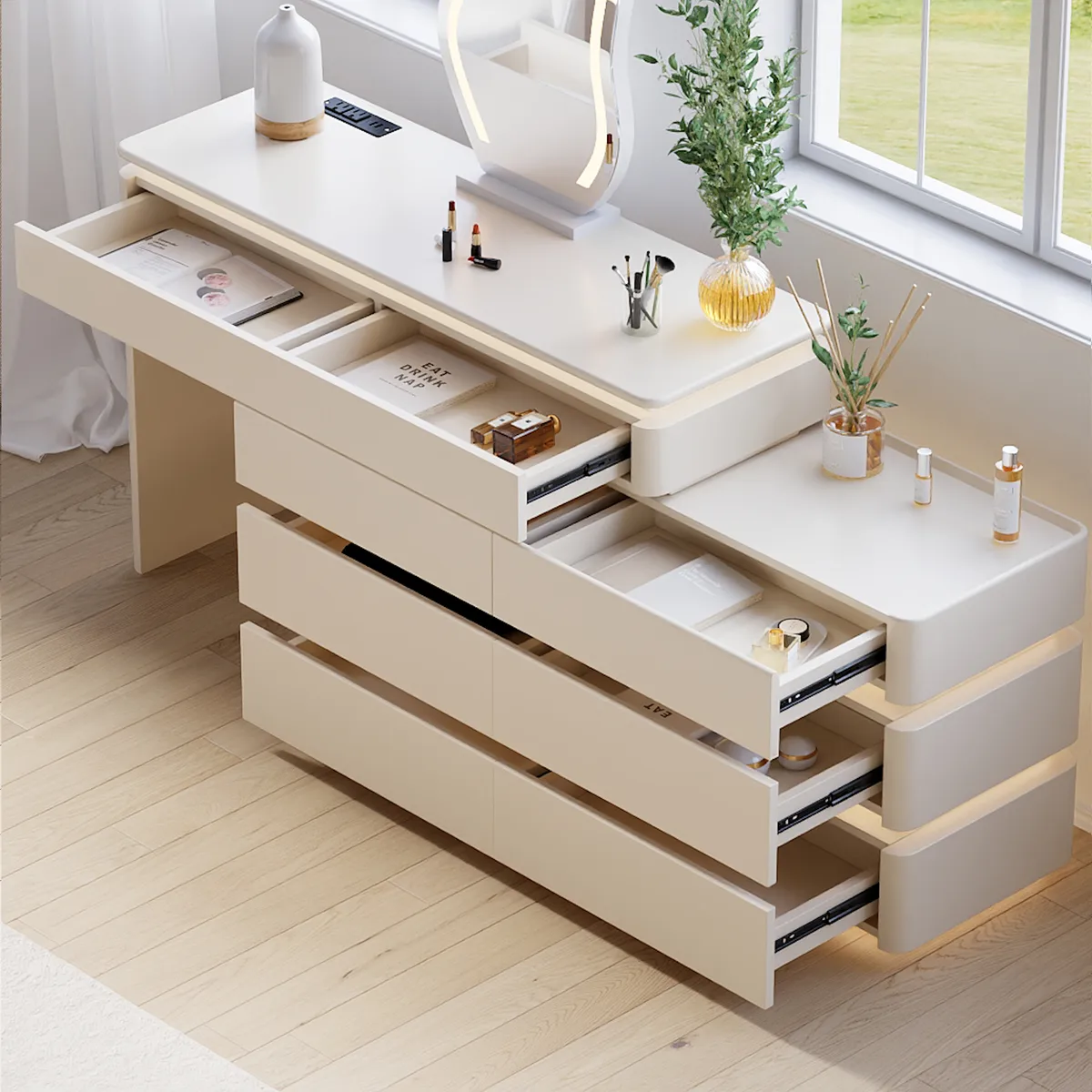 47" Smart Makeup Vanity Retractable Dressing Table with Mirror & Lights — image 21