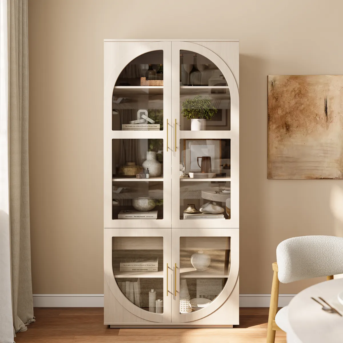 Arune Glass Tall Display Cabinet with Drawers & LED Light — image 26