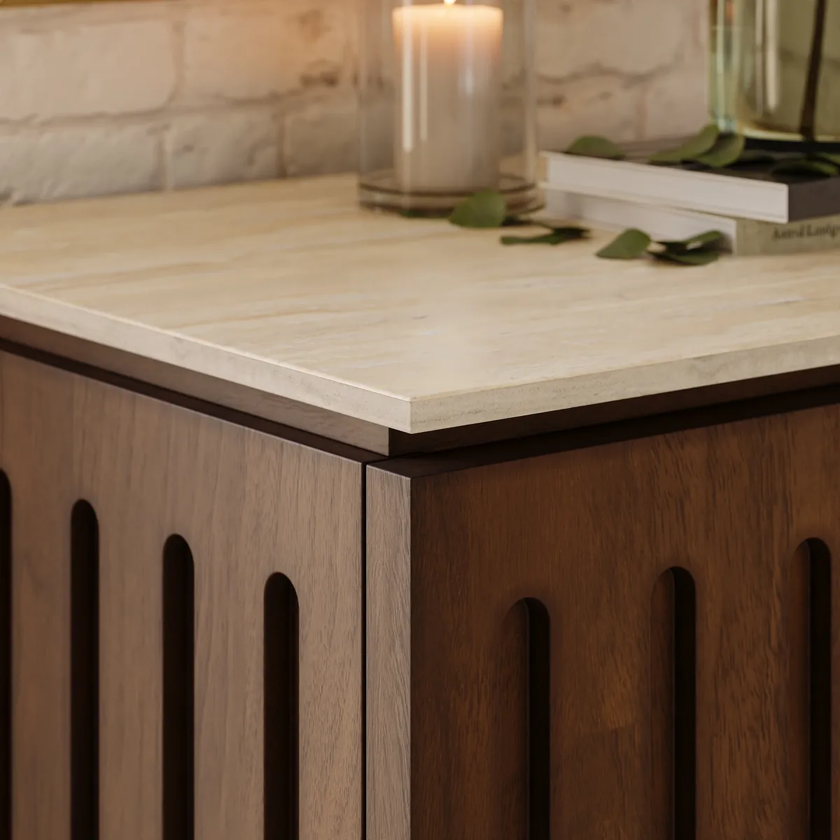Florva Modern 47” Ash Wood 6 Drawer Dresser with Faux Travertine Sintered Stone Top — image 6