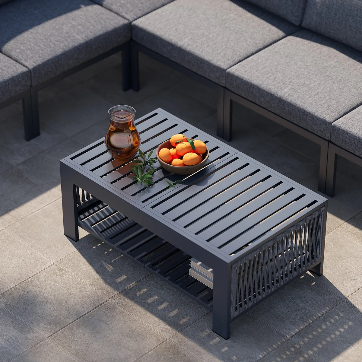 Fencura 7-Piece Outdoor Aluminum & Rope Weave Modular Sectional Set in Dark — image 8
