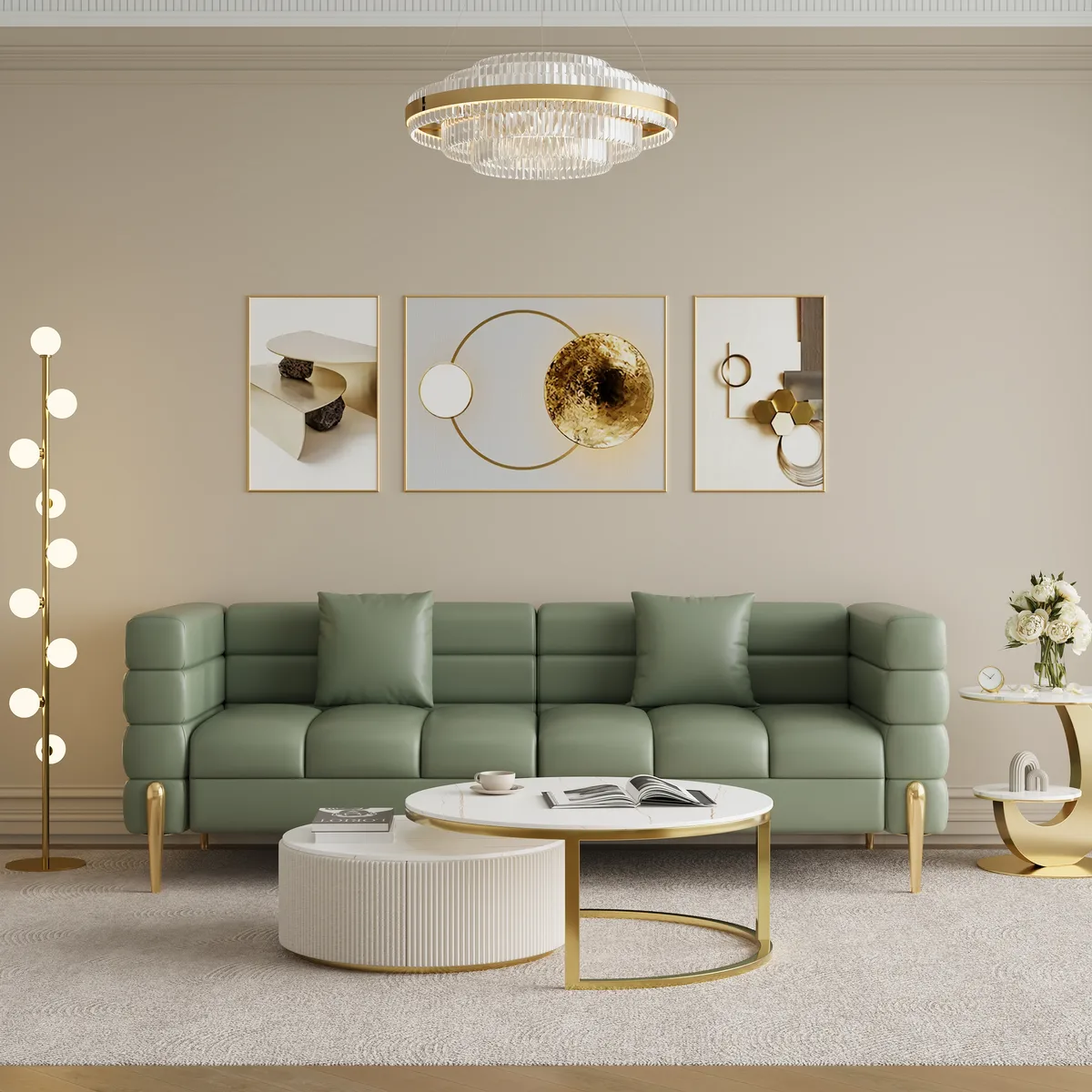 78.7" Modern White Boucle Upholstered Fluted 3-Seater Sofa for Living Room with Pillow White Boucle Accent Chair Modern Modular Armchair — image 12