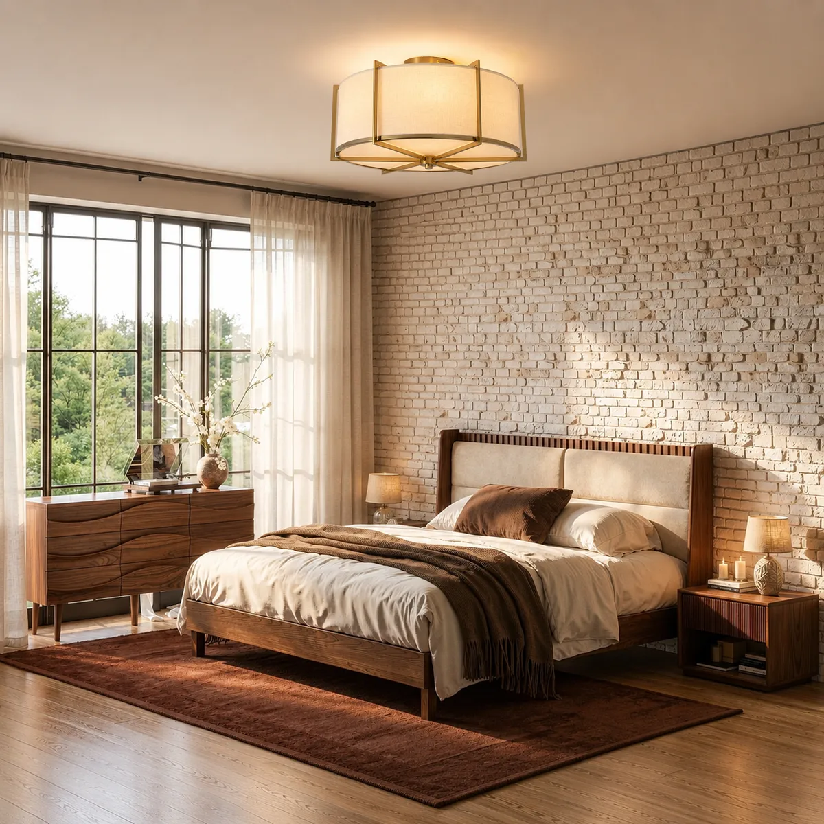 18" Fabric Flush Mount Light in Gold Finish, 3-Light — image 5