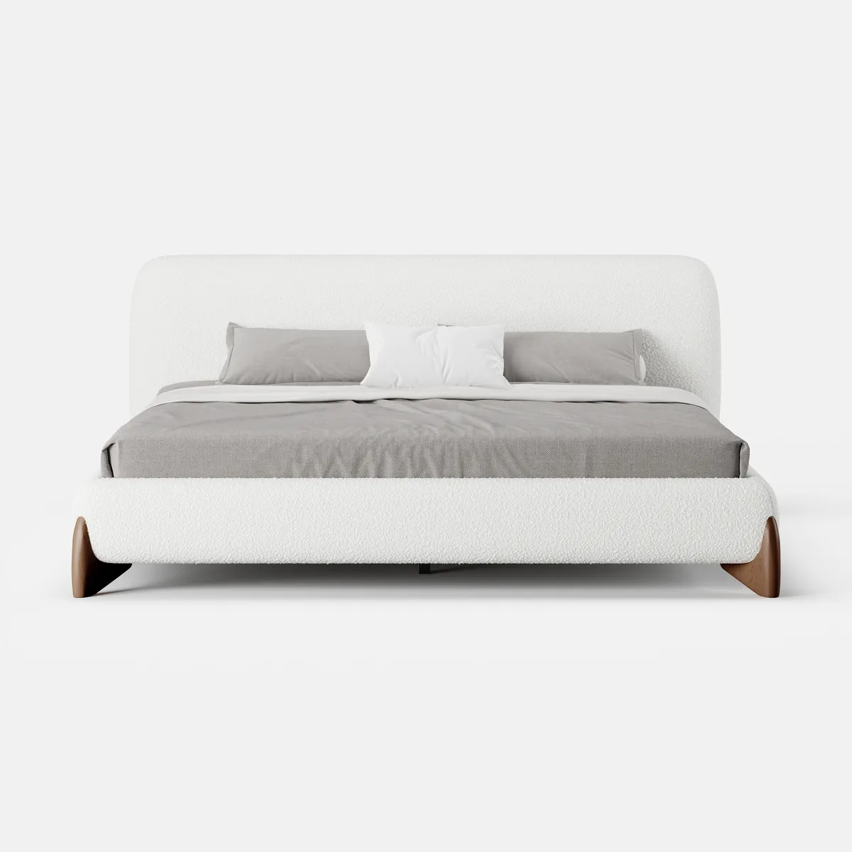 Modern White Boucle Platform Bed King Size Bed Frame & 2-Drawer Smart Boucle Nightstand — image 19