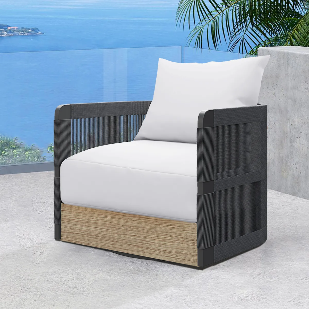 Costra Outdoor Aluminum & Rope Weave Swivel Lounge Chair